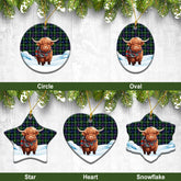 McKenzie Modern Tartan Christmas Ceramic Ornament - Highland Cows Snow Style